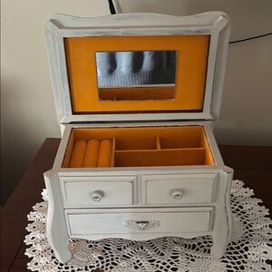 Elegant light gray  Jewelry Box with Mirror and Orange Interior- reworked.
